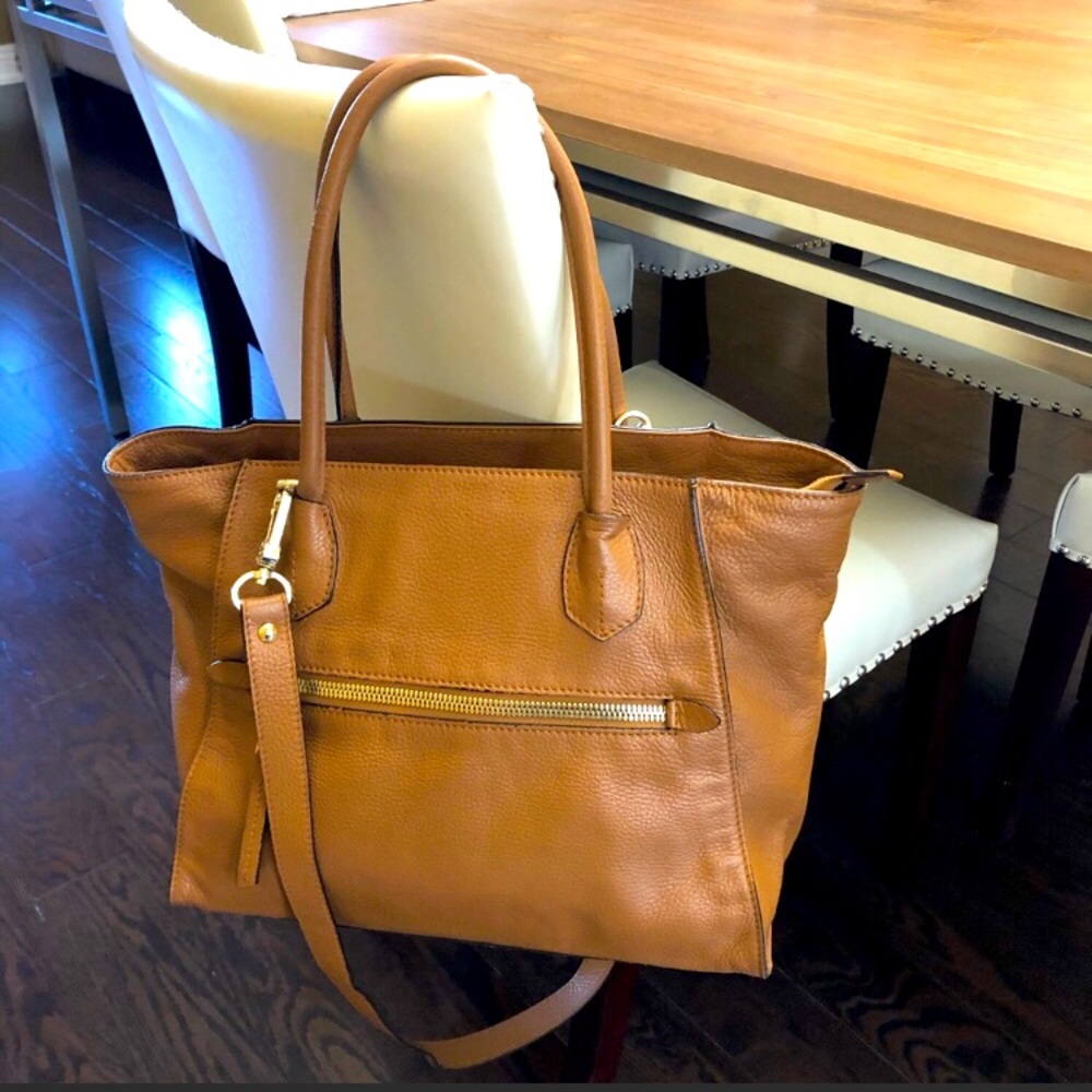 ABRO Brown Italian Leather Satchel Handbag approx 17 x 12